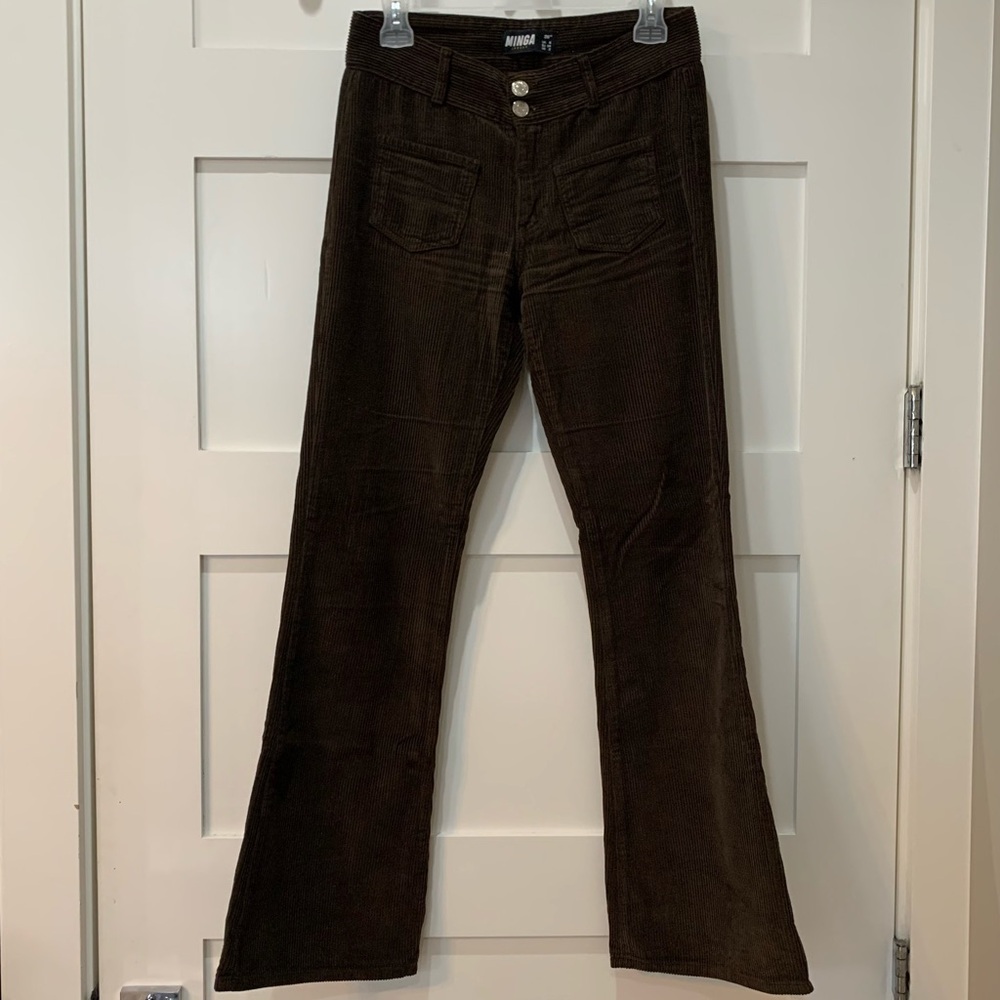 minga london dark brown corduroy flared trousers